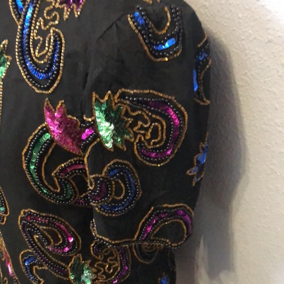 Vintage Lawrence Kazer Evening top Women's PS formal sequins cocktail 100% silk - Picture 5 of 12